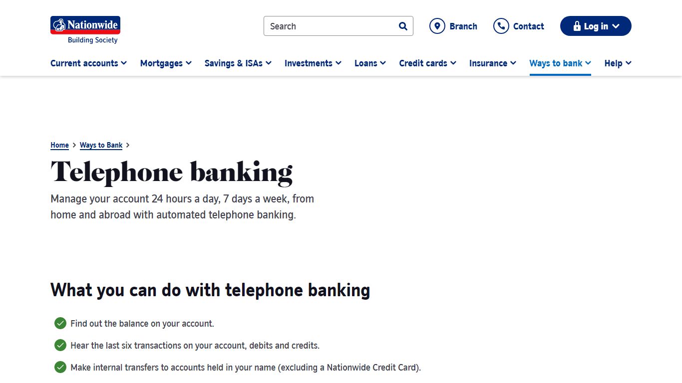 Telephone banking | Nationwide